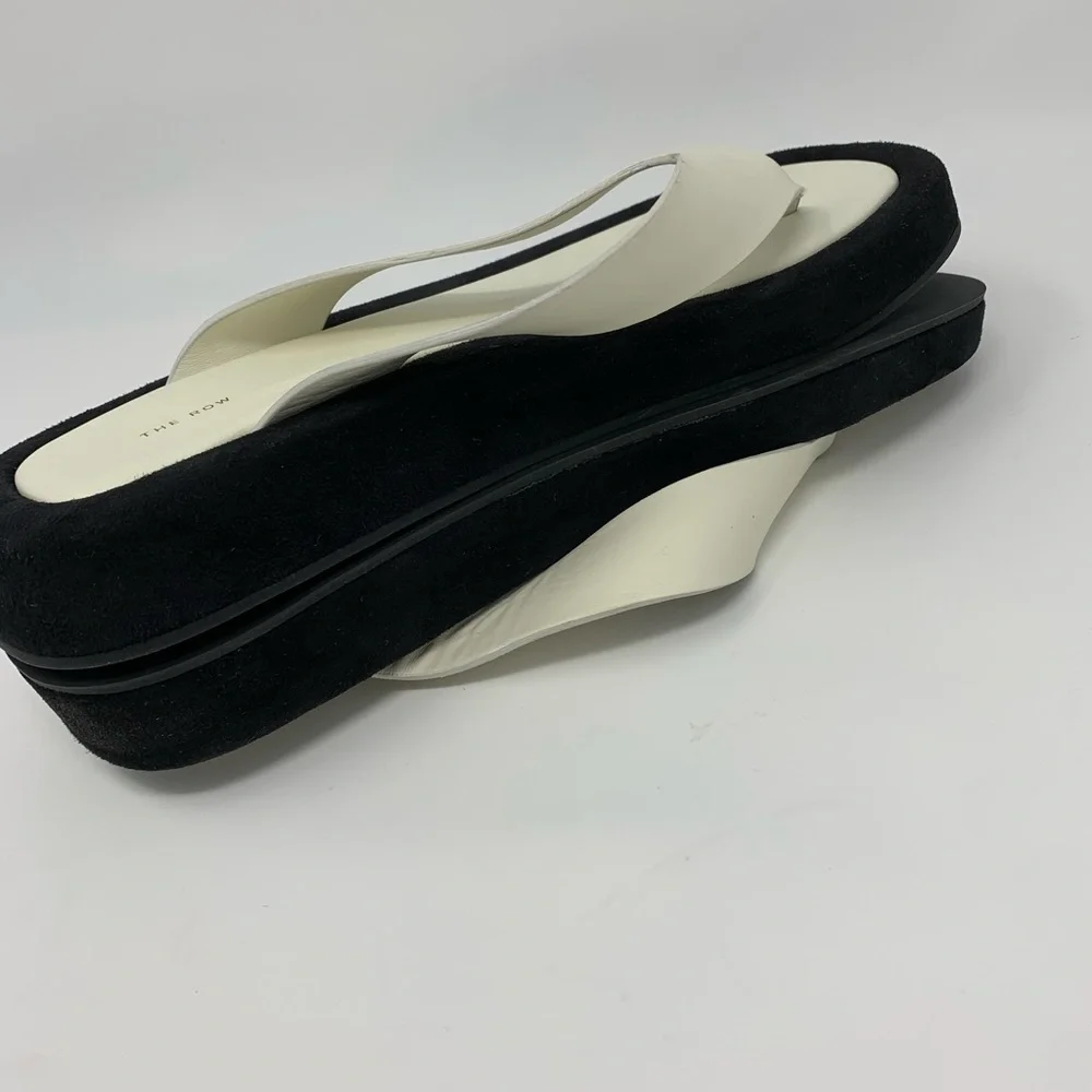 THE ROW Ginza leather and suede platform flip flops two-tone Shoes Size 38.5